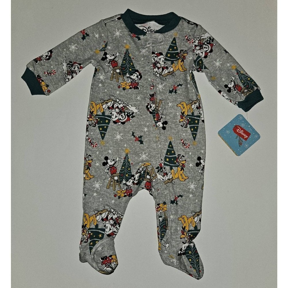 NWT Disney Minnie Mickey Mouse Pluto Christmas Footie Outfit Sleeper 0-3 Months